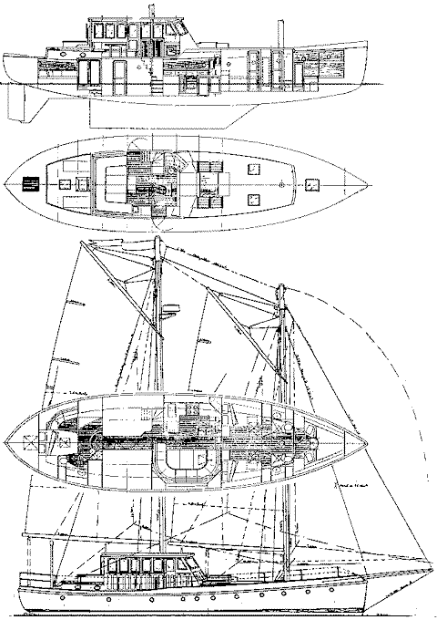 Ancilla II radius chine steel gaff schooner